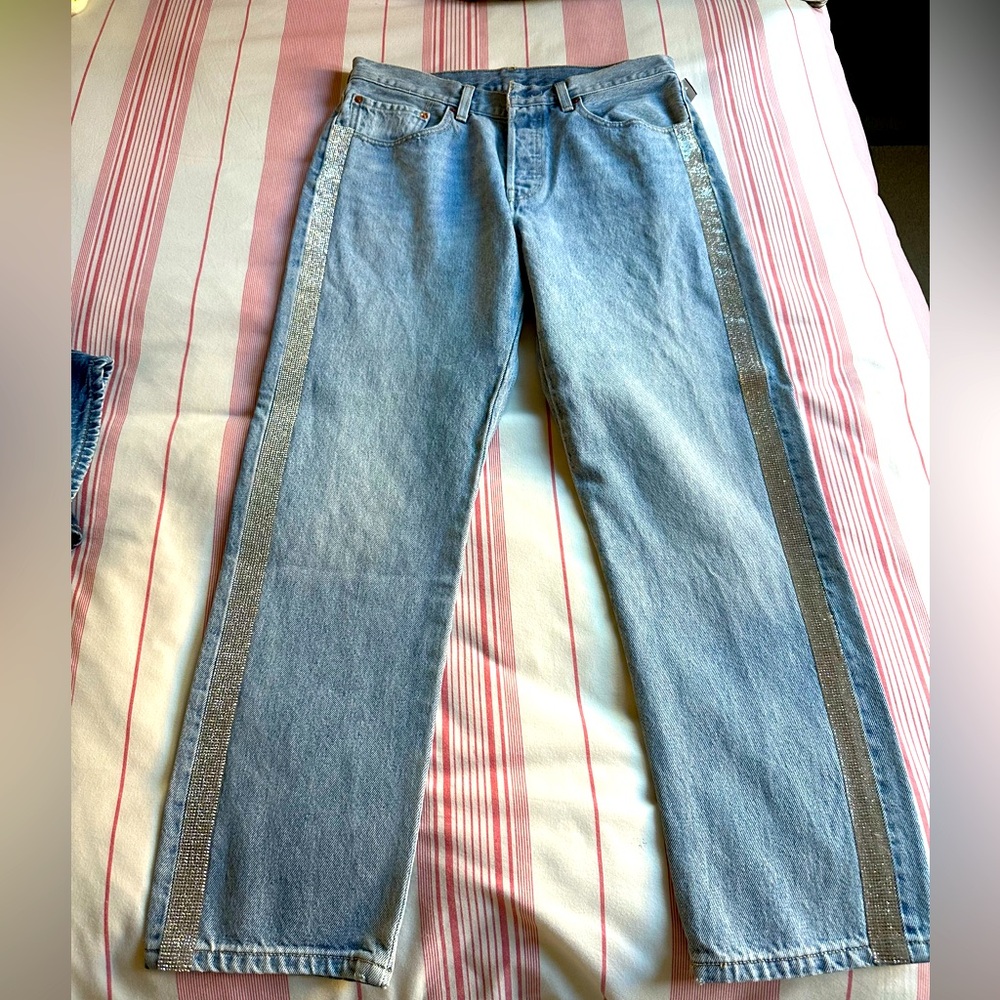 Levi’s Premium 501 Rhinestone Stripe Women’s Jeans 30 W 28 L